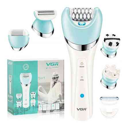 Епілятор жіночий 5в1 VGR V-751 IPX6 (бритва, пемза, масажер, щітка) 5 насадок Зелений Вінниця