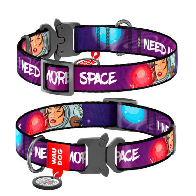 Ошейник для животных WAUDOG Nylon с QR-паспортом "Больше космоса" металлическая пряжка-фастекс M (4506-0126) Винница - изображение 1