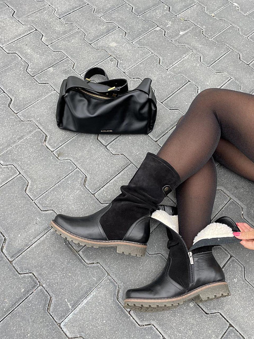 Vesna Напівчоботи жіночі VESNA 2302 чорні (зима, шкіра+замша натуральна) (1258) 38р.39р.40р. 40 Коломия - фото 1