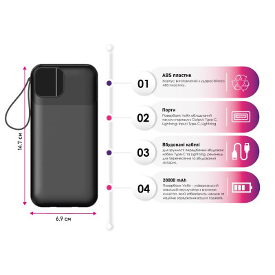 Батарея универсальная TheGeneral 20000mah Voltix, 22.5W Fast Charge PD White (40012819-08) Винница - изображение 3