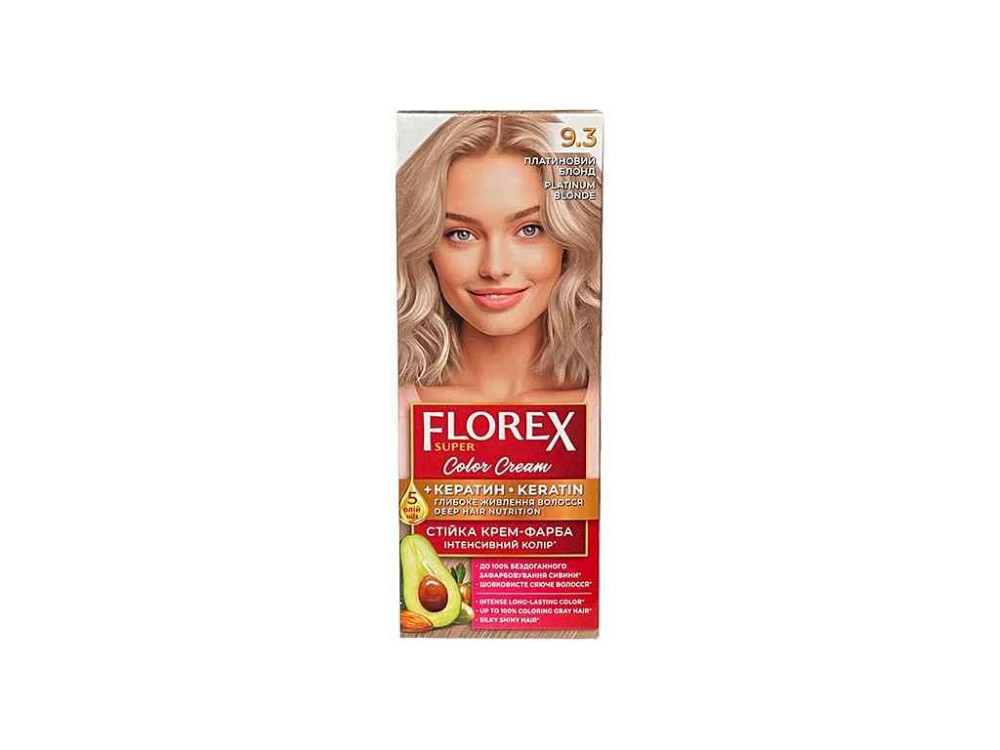 Крем-фарба для волосся КЕРАТИН 9.3 Платиновий блонд ТМ Florex Київ - фото 1