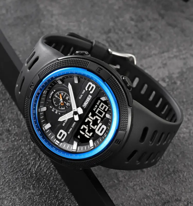 Чоловічий спортивний годинник Skmei 1655 (Чорний з синім) Київ - фото 4