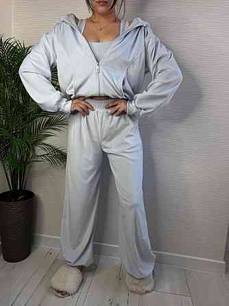 Женский стильный повседневный плюшевый костюм тройка Голубой, 42/44 Одесса