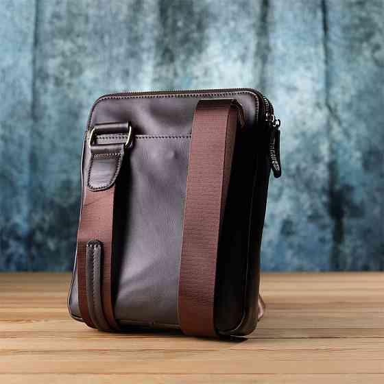 Вертикальная мужская сумка через плечо из гладкой натуральной кожи Shvigel 20868_1 Коричневый Киев