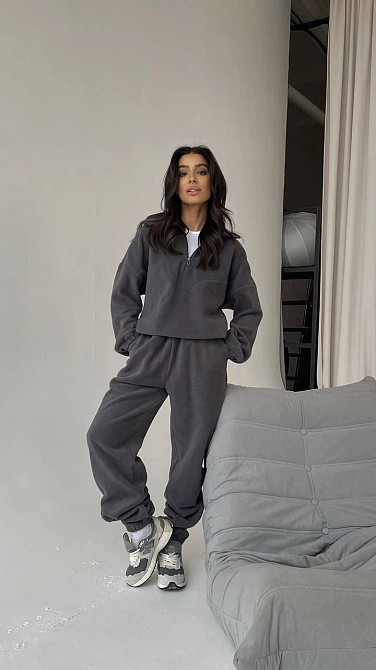 Жіночий стильний теплий флісовий костюм-двійка, двосторонній фліс. Графіт, 48/52 Одеса - фото 1