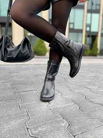 Напівчоботи жіночі ЭММА 01 чорні натуральна шкіра висота 21 см обхват 29-32 см розміри 36-40 (2 Коломия