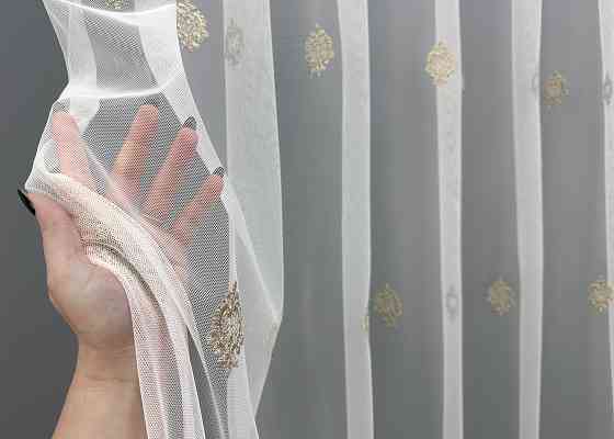 Тюль VR-Textil 1825т Грек-сетка с вышивкой и люрексом Молочный с капучино 300х270 см (40-171) Киев