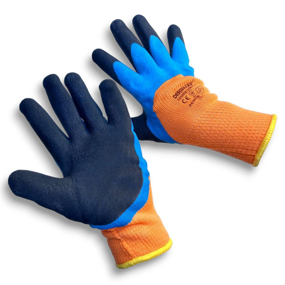Рукавички зимові робочі оранжево-сині з нітриловим покриттям пальців, утеплені, міцні Харків - фото 3