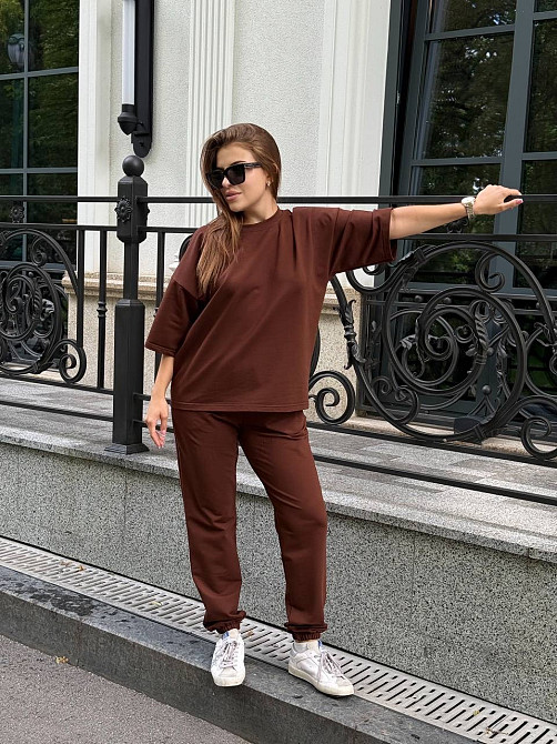 Спортивный костюм женский футболка и штаны джогеры Коричневый XL-XXL Харьков - изображение 1
