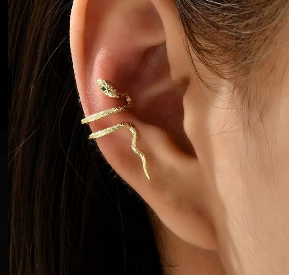 Каффа на ухо в виде змеи, золотистая серьга без прокола Киев - изображение 2