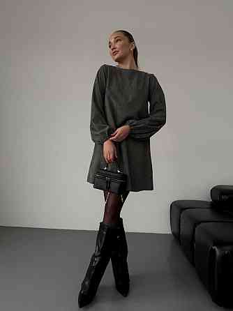 Женское базовое платье свободного кроя с объемными рукавчиками микровельвет Хаки, 50/52 Одесса