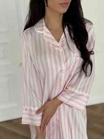 Женская ночная рубашка сатиновая полоска Розовый XL Харьков