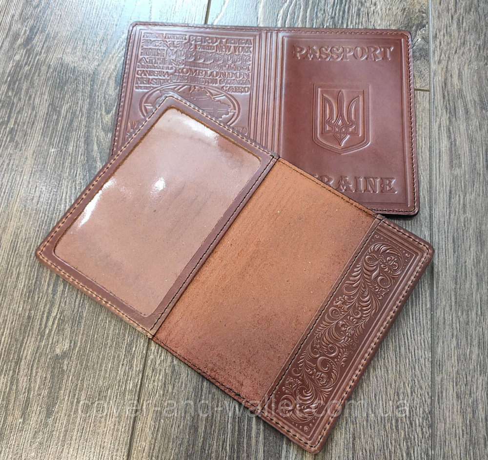 Шкіряна обкладинка на паспорт з тисненням «Герб України» Київ - фото 3