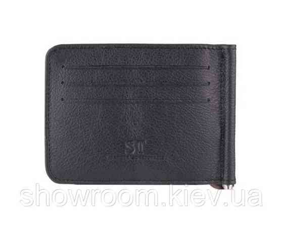 Недорогий шкіряний затискач для грошей (4511) black Київ