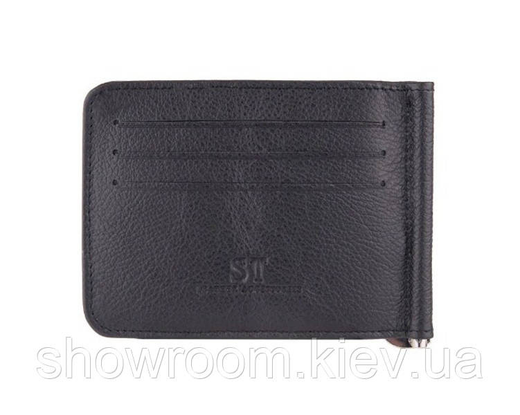 Недорогий шкіряний затискач для грошей (4511) black Київ - фото 2