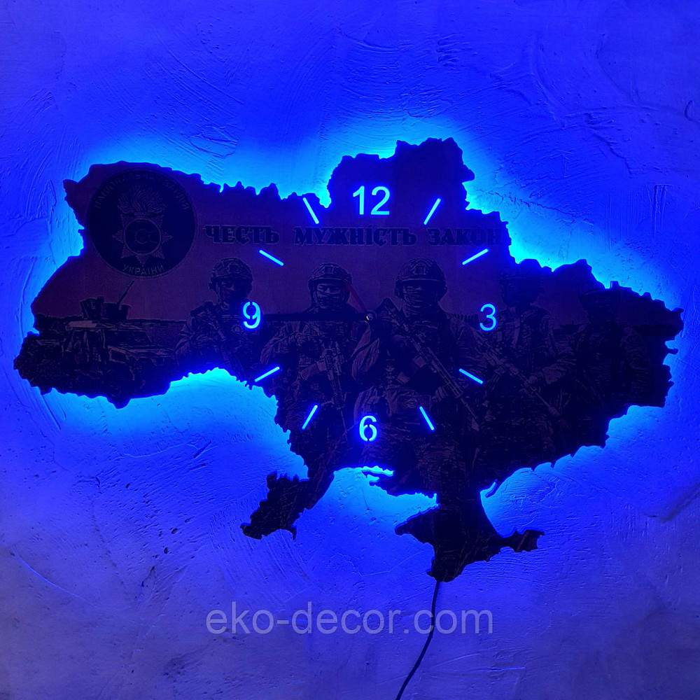 Дерев'яний настінний годинник з підсвіткою "Національна Гвардія" 60*40 см Київ - фото 4
