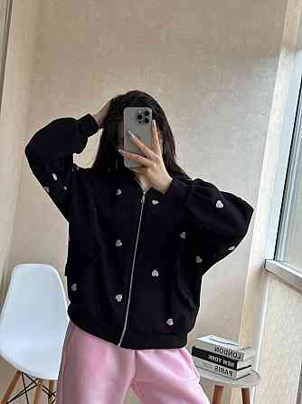 Женская базовая повседневная зип-худи с сердцами турецкая тринитка на флисе Одесса