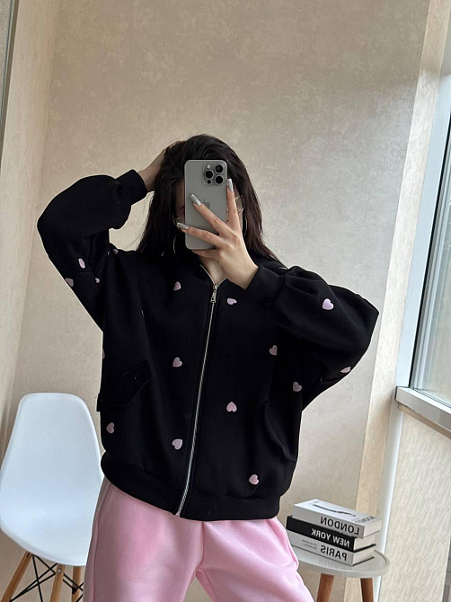 Жіноча базова  повсякденна зіп-худі з серцями турецька тринитка на флісі Одеса - фото 2