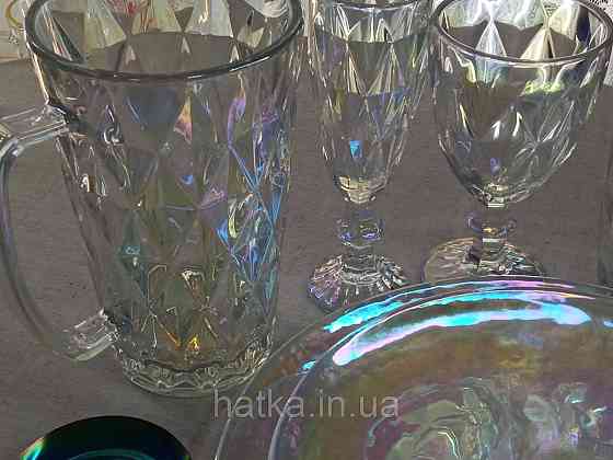 Глечик "Райдужний смарагд" 1000 мл товсте скло для напоїв прозорий із перламутром Київ