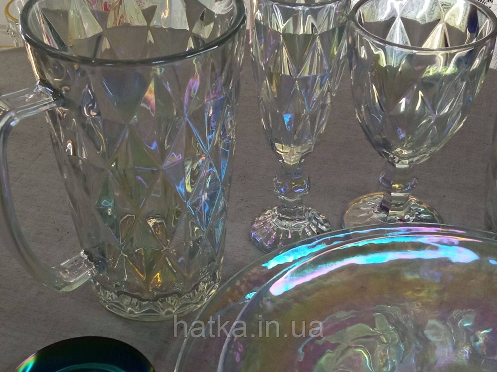 Глечик "Райдужний смарагд" 1000 мл товсте скло для напоїв прозорий із перламутром Київ - фото 2