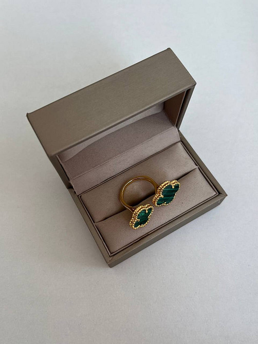 Van Cleef кільце позолота 18 К/спідниця зелене конюшина подвійне Одеса - фото 2