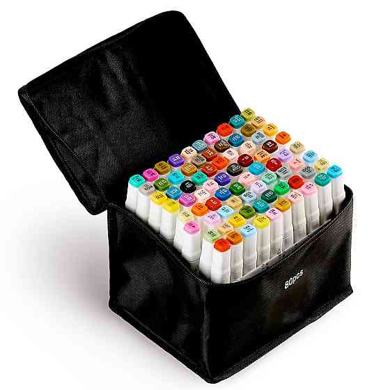 Маркеры Touch Smooth набор 80 шт двухсторонние спиртовые для скетчинга с подставкой для маркеров,голубая Каменец-Подольский