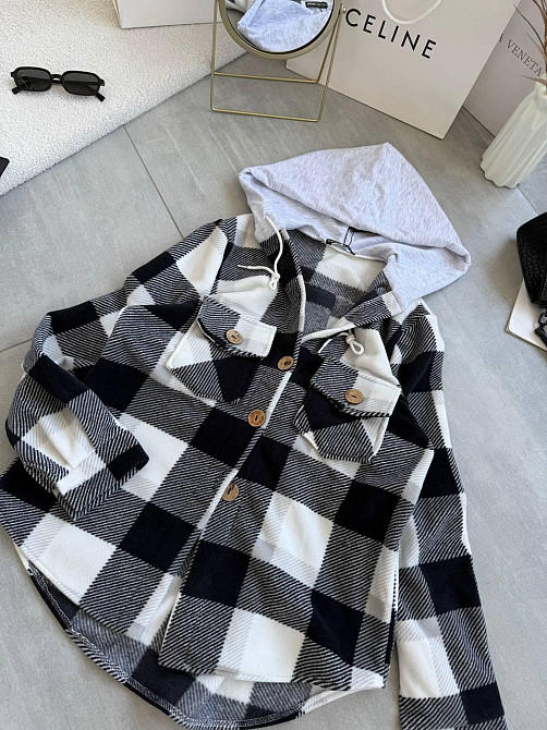 Женская теплая оверсайз рубашка с капюшоном турецкий двусторонний флис Полар Серый, 42/46 Одесса - изображение 3