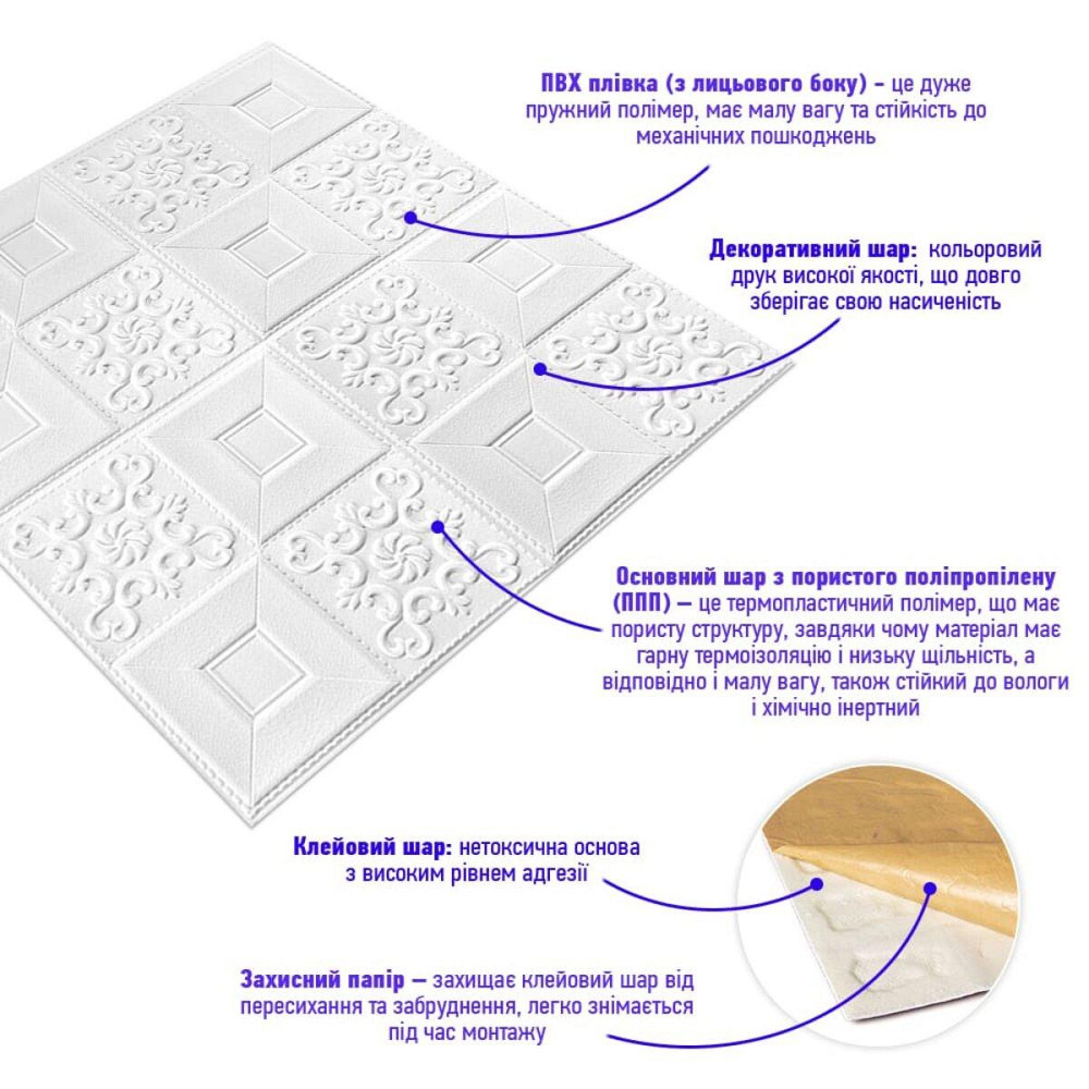 Самоклеющаяся декоративная потолочно-стеновая 3D панель фигуры 700x700x5мм (114) SW-00000006 Днепр - изображение 2