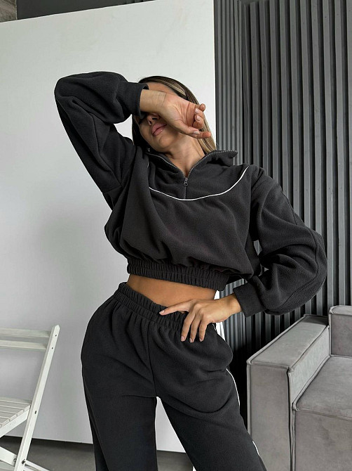 Женский теплый прогулочный костюм двойка: кофта и брюки из двухстороннего флиса Графит, 42/46 Одесса - изображение 5