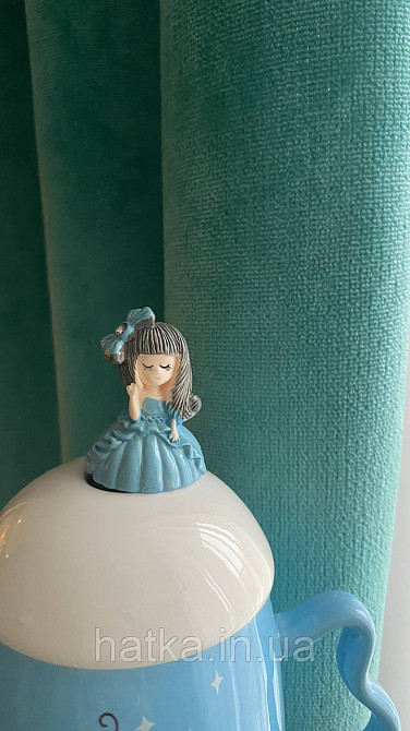 Кухоль чашка дитяча кераміка з кришкою і ложкою Olens "Принцеса" 360 мл блакитний Київ - фото 3