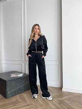 Стильний жіночий теплий велюровий костюм Чорний, 46/48 Одеса