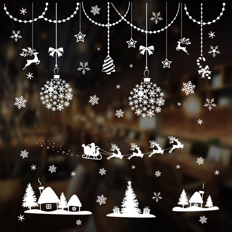 ННоворічні наклейки на вікна Олені кульки ялинки 50 на 70 см білий Київ - фото 1