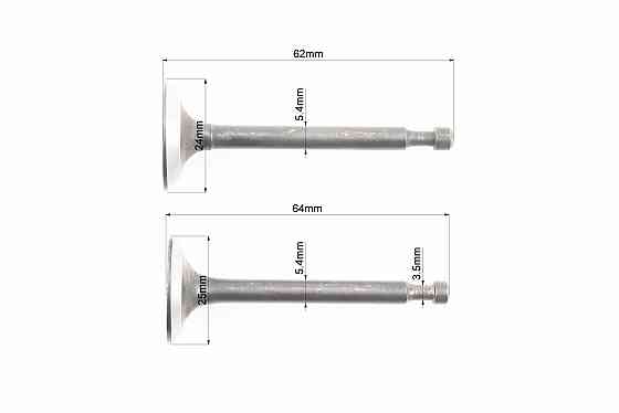 Клапан впускний (h-64; D-25; d-5,45), випускний (h-62; D-24; d-5,45) к-кт 2шт 168F Киев