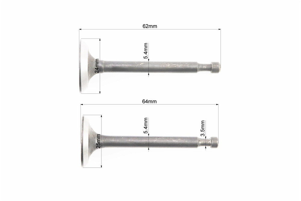 Клапан впускний (h-64; D-25; d-5,45), випускний (h-62; D-24; d-5,45) к-кт 2шт 168F Київ - фото 2