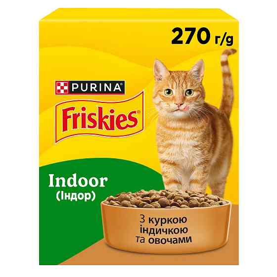Сухий корм FRISKIES Indoor для дорослих котів що постійно перебувають у приміщенні, з куркою та індичкою, з овочами, 270 г Київ