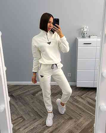 Женский теплый прогулочный костюм двойка: кофта и штаны флис двусторонний Молочный, 48 Одесса