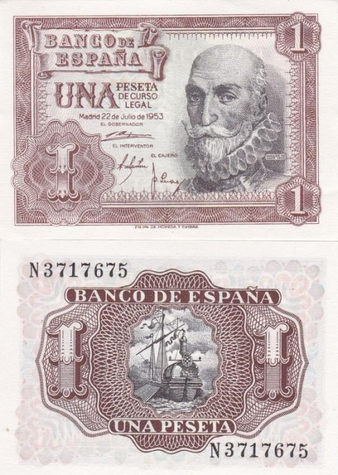 Испания / Spain 1 Peseta 1953 UNC Полтава - изображение 1