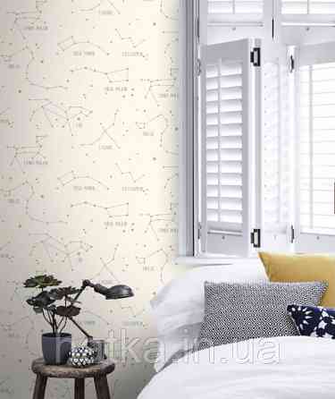 Обои флизелиновые детские  Caselio Our Planet космос созвездия звезды надписи на белом фоне Киев