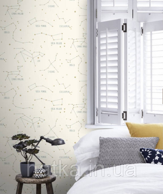 Обои флизелиновые детские  Caselio Our Planet космос созвездия звезды надписи на белом фоне Киев - изображение 1