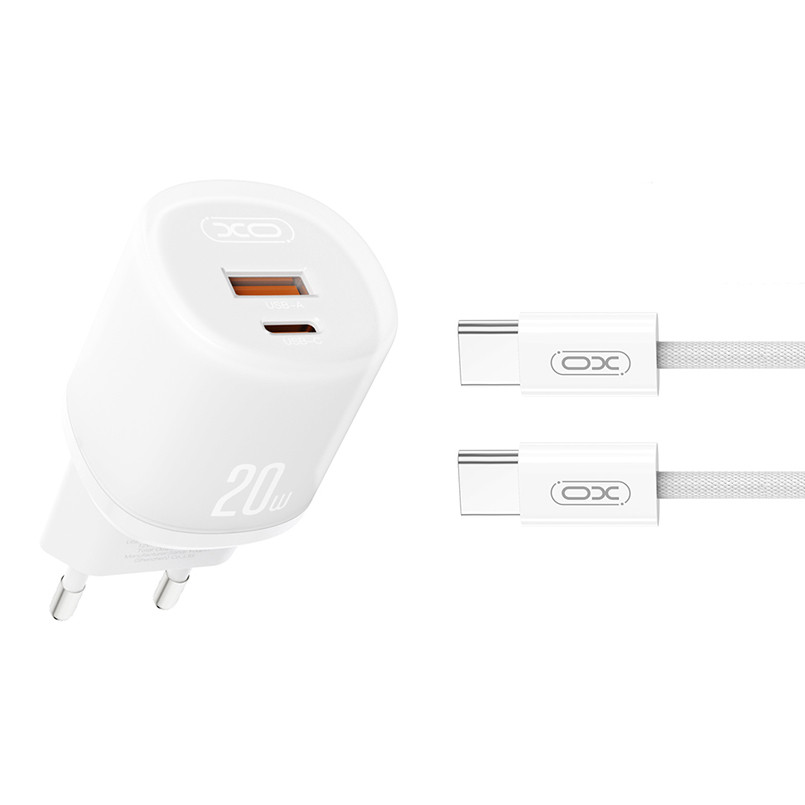 Мережевий зарядний пристрій XO L144 PD20W 1USB-A+1USB-C + Type C кабель білий Львів - фото 1