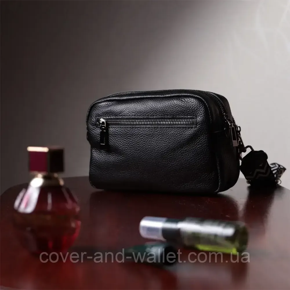 Стильна жіноча сумка чорного кольору із  натуральной шкіри в ромб Київ - фото 9