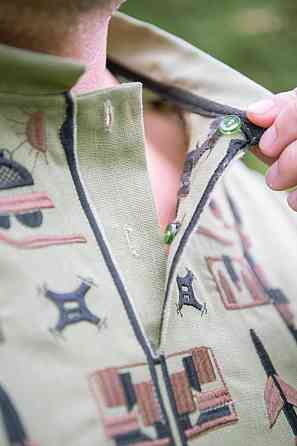 Вишиванка чоловіча лляна, хакі, довгий рукав, топ Київ