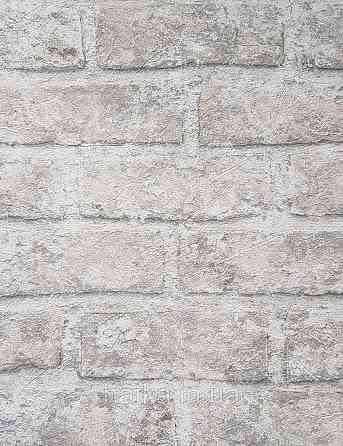 Шпалери вінілові на флізеліні Grandeco Anastasia метрові під цеглу структурні коричневі сірі молочні Київ