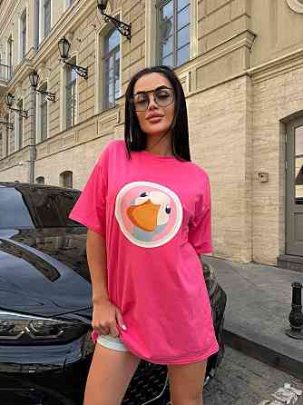 Женская удлиненная оверсайз футболка с милым принтом турецкий кулир Одесса