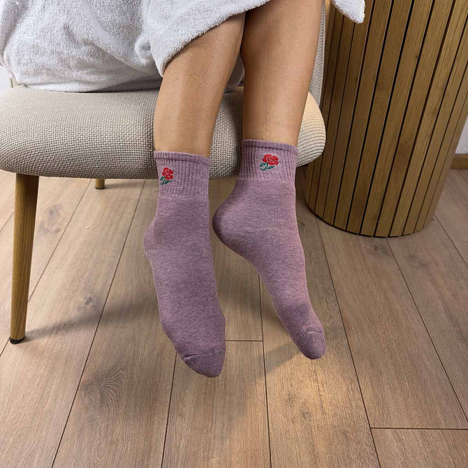 Теплые носки женские классические однотонные Цветок GM Textile Высокие 36-41 Пудровый Сумы - изображение 4