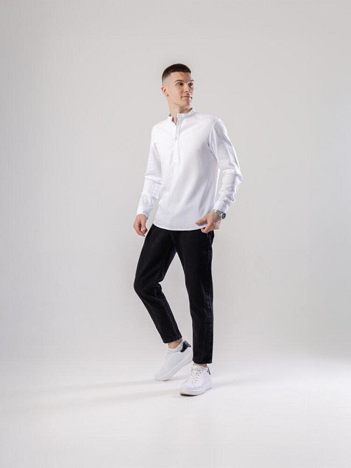Лляна сорочка з довгим рукавом casual Pobedov Exlnt. Біла сорочка чоловіча Київ - фото 2