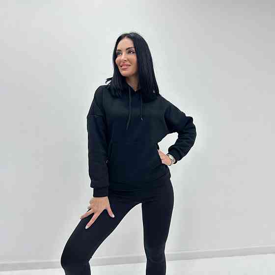 Однотонний батник з капюшоном "Kerry" оптом | Норма і батал Чорний, 42-44 Київ