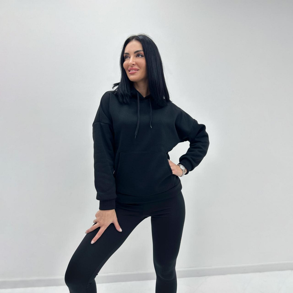 Однотонний батник з капюшоном "Kerry" оптом | Норма і батал Чорний, 42-44 Київ - фото 1