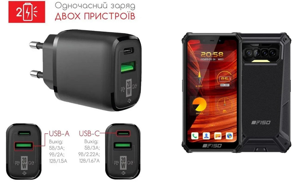 Сетевое зарядное устройство для Oukitel F150 Bison R2022, 20W 3A, Quick Charge 3.0 Киев - изображение 1