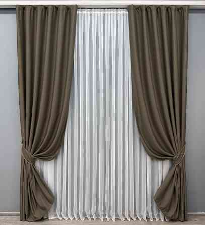 Комплект готовых штор VR-Textil Шенилл однотонный № 1591ш Кофейный 100х270 см 2 шт (31-007) Киев